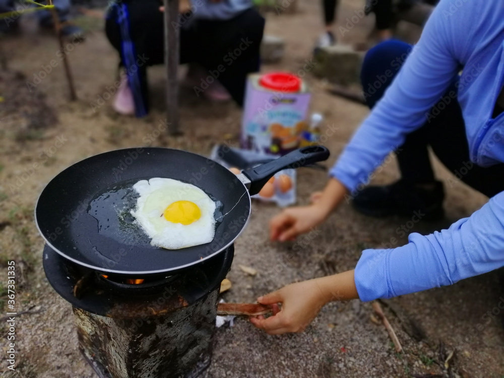 Outdoor camp fire and cooking