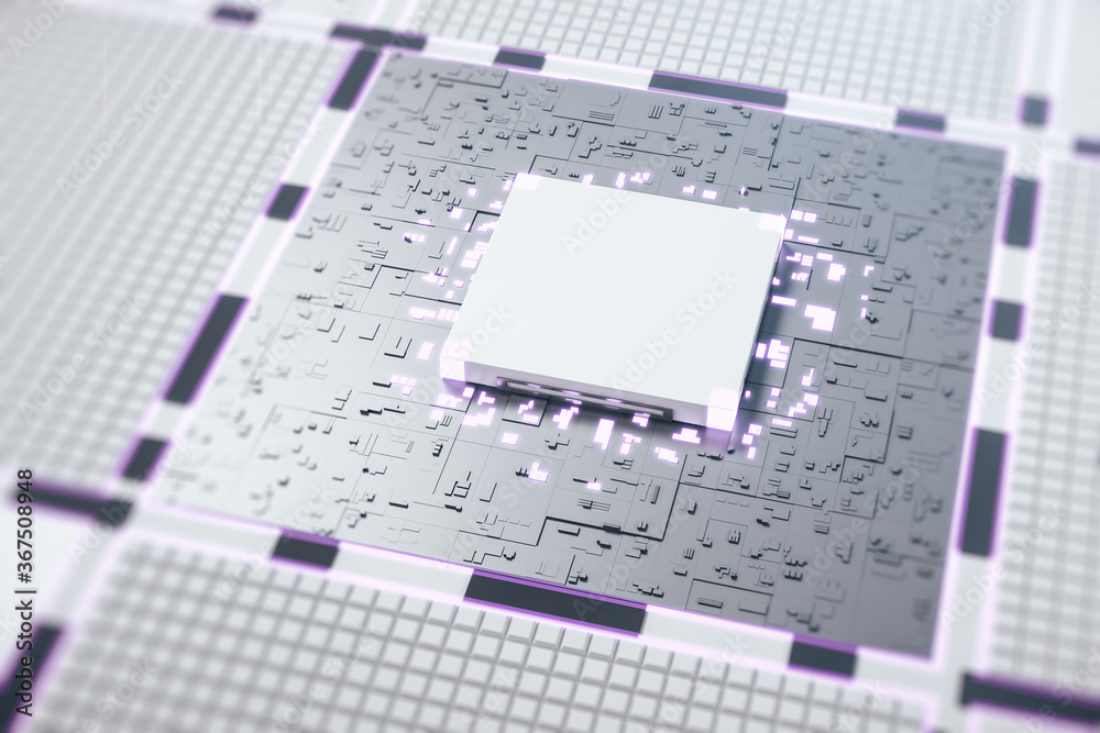 Digital circuit board with white microchip.