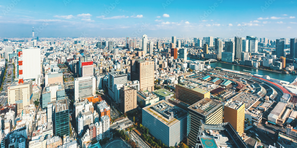 日本东京筑地附近城市景观鸟瞰图