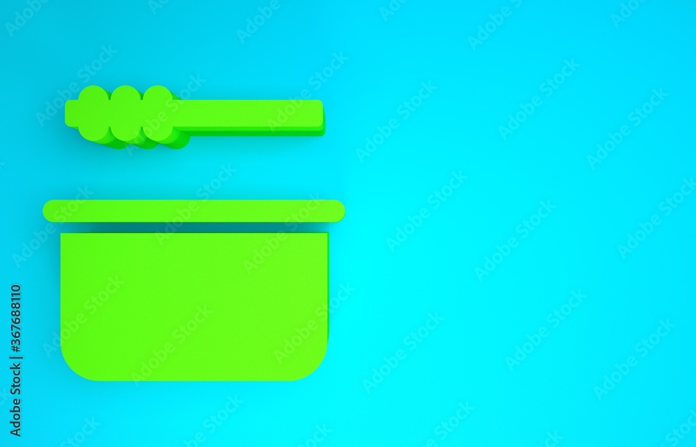 Green Sauna bucket and ladle icon isolated on blue background. Minimalism concept. 3d illustration 3