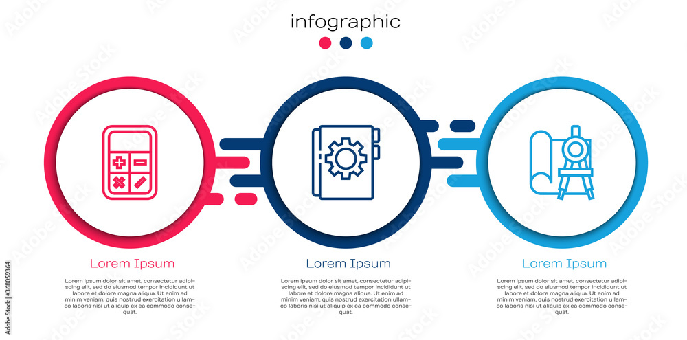 Set line Calculator，User manual and Graphing paper and compass.Business infographic template.Vect（设置