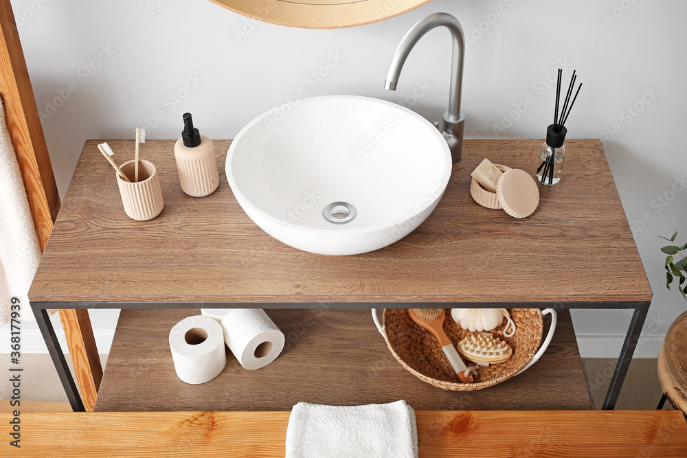 Sink in interior of modern stylish bathroom