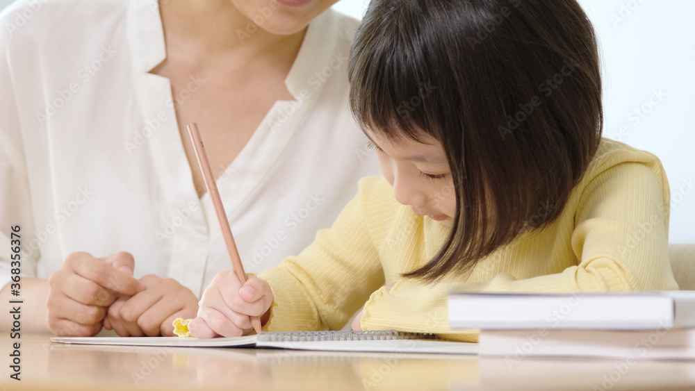 女の子に勉強を教える女性