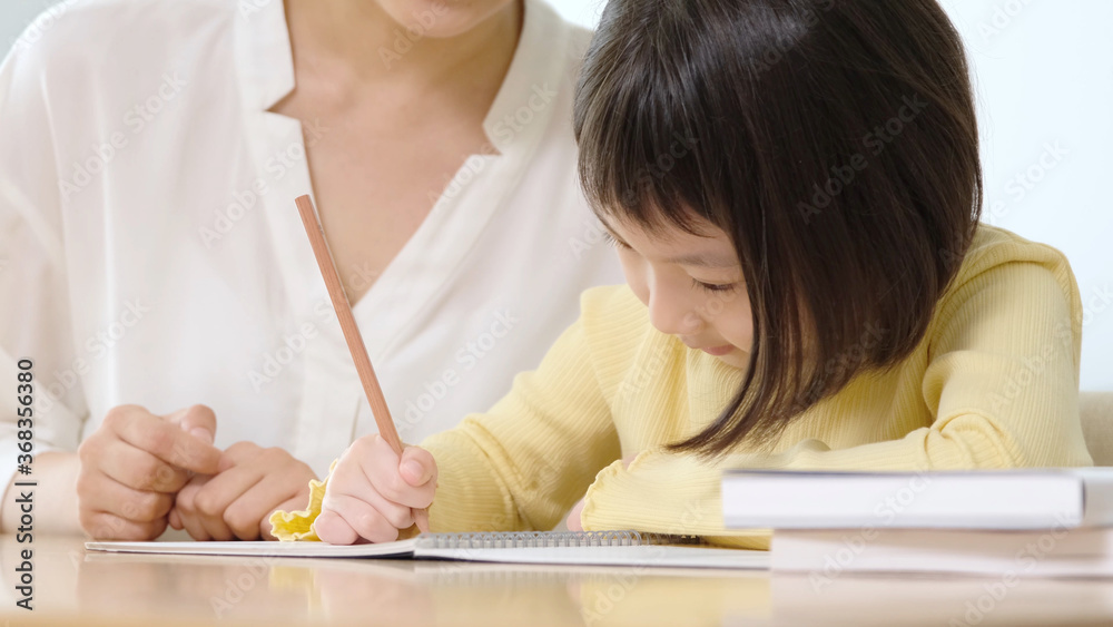 女の子に勉強を教える女性