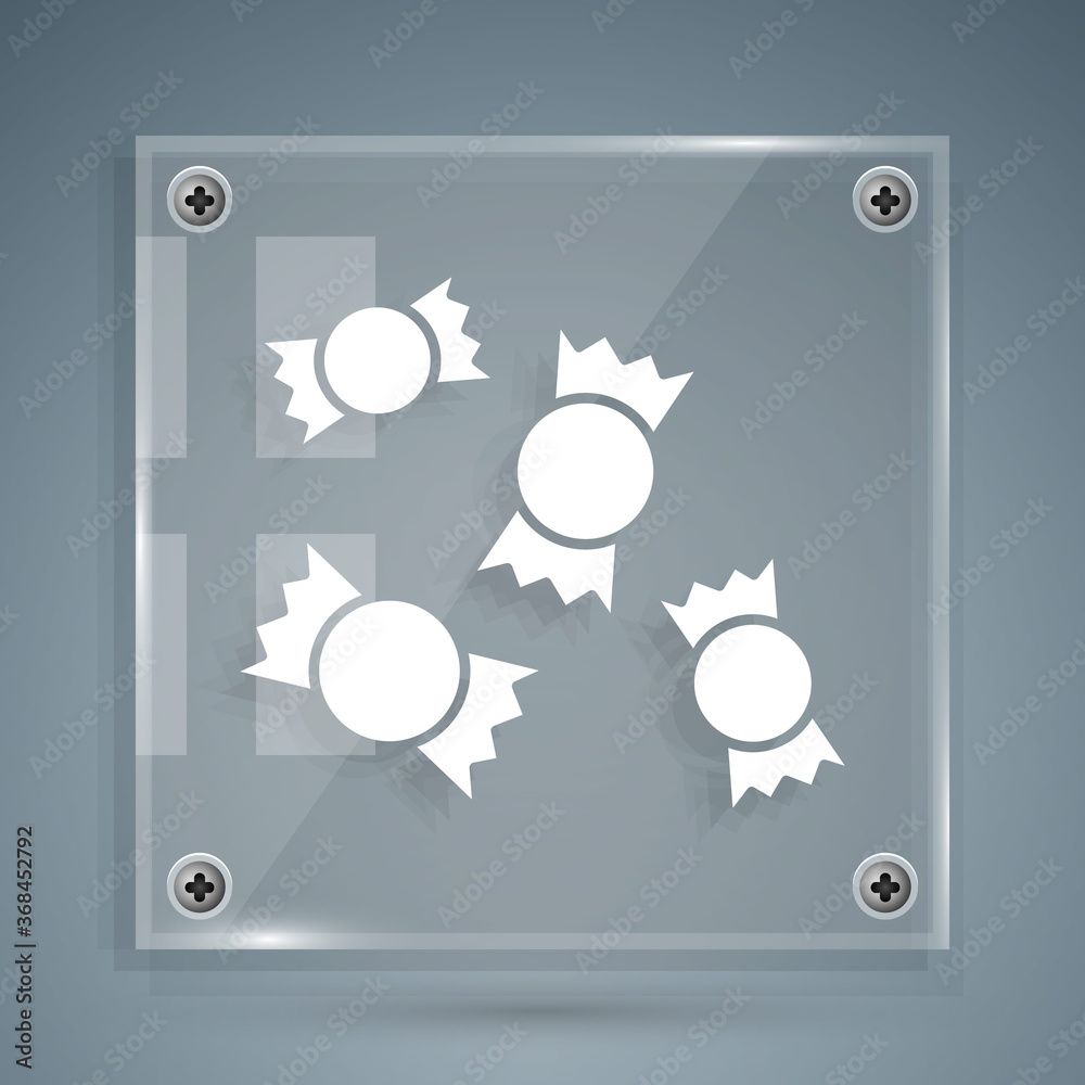 White Candy icon isolated on grey background. Square glass panels. Vector Illustration.