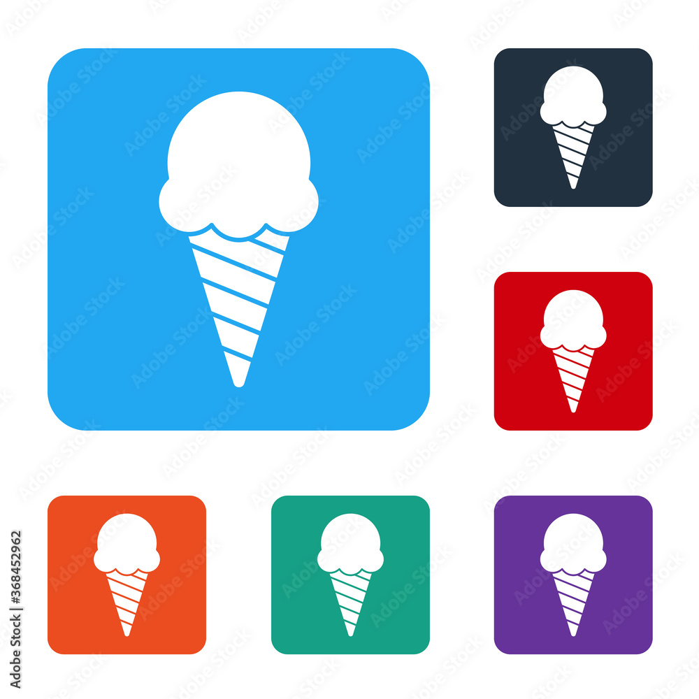 White Ice cream in waffle cone icon isolated on white background. Sweet symbol. Set icons in color s