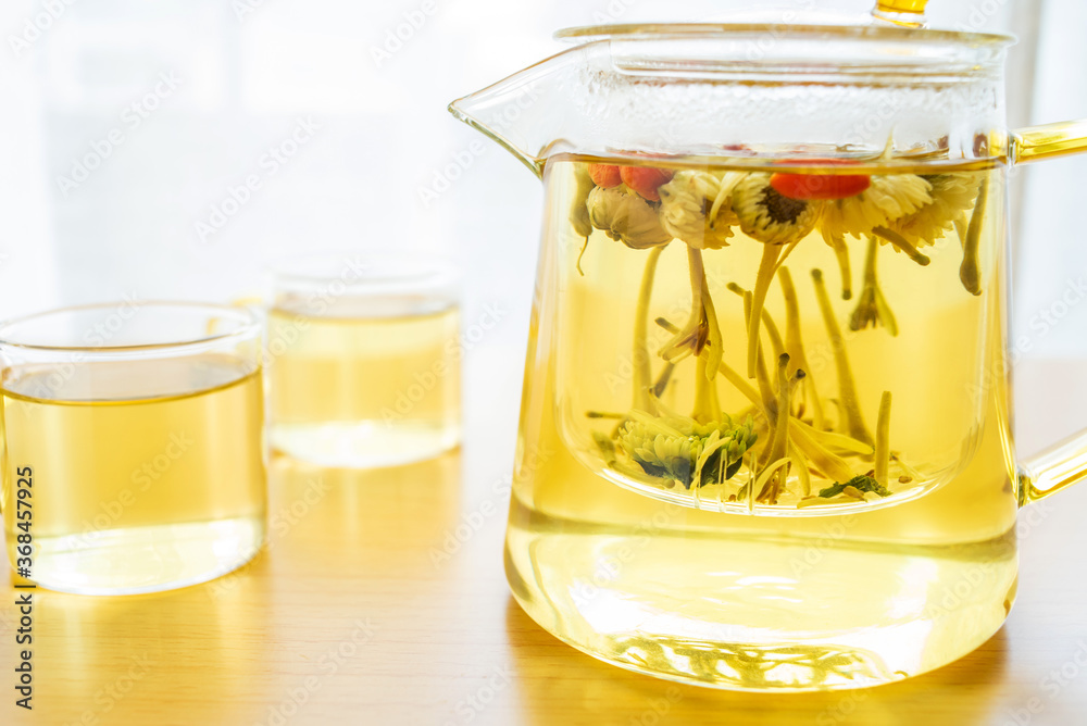 Herbal health tea brewed on the table