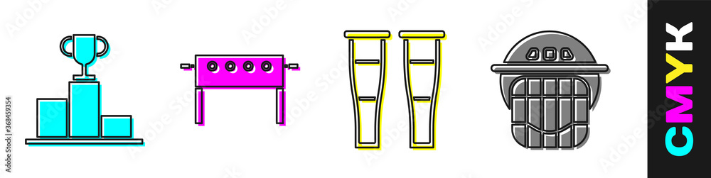 将冰球置于运动冠军领奖台、冰球桌、Crutch或拐杖以及冰球头盔图标之上。Vecto