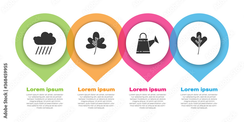 Set Cloud with rain, Leaf or leaves, Watering can and Leaf or leaves. Business infographic template.