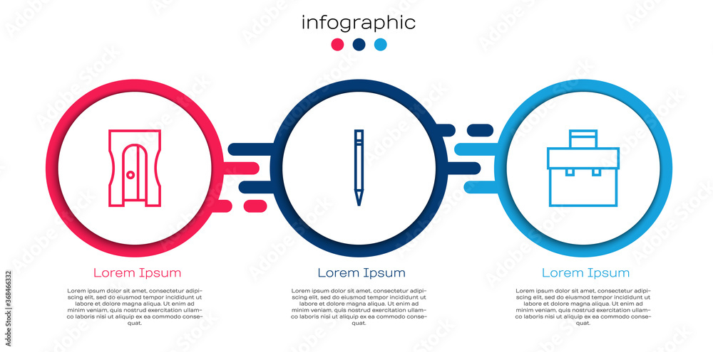 套装铅笔刀，带橡皮擦和公文包。商业信息图模板。矢量。