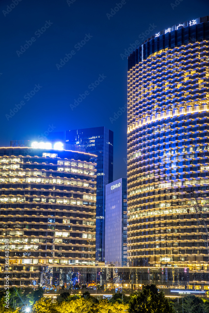 Night view of CBD buildings in Zhujiang New Town, Guangzhou, China