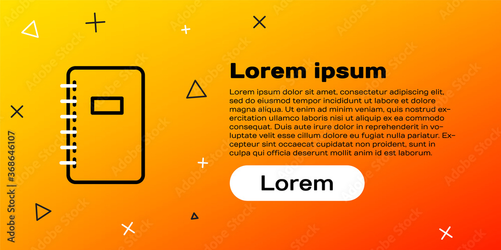 黄色背景上隔离的线条笔记本图标。螺旋形笔记本图标。学校笔记本。写字板。