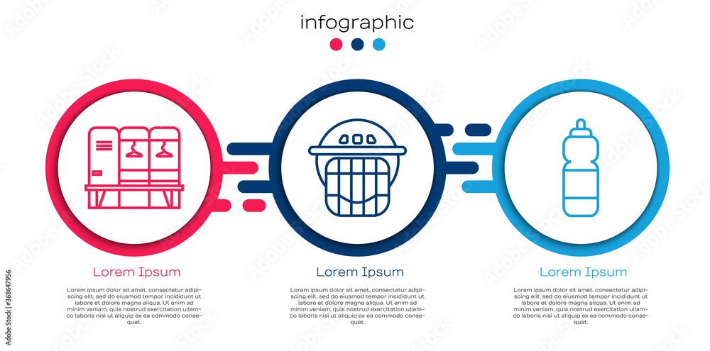 固定储物柜或更衣室、冰球头盔和健身摇壶。商业信息图模板.V