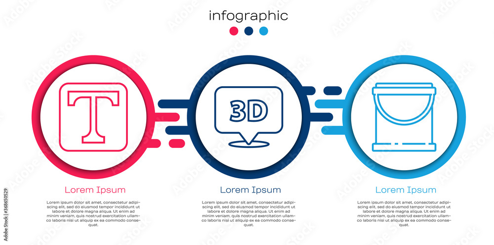 设置行文本、带文本3D的语音气泡和油漆桶。商业信息图模板。矢量。
