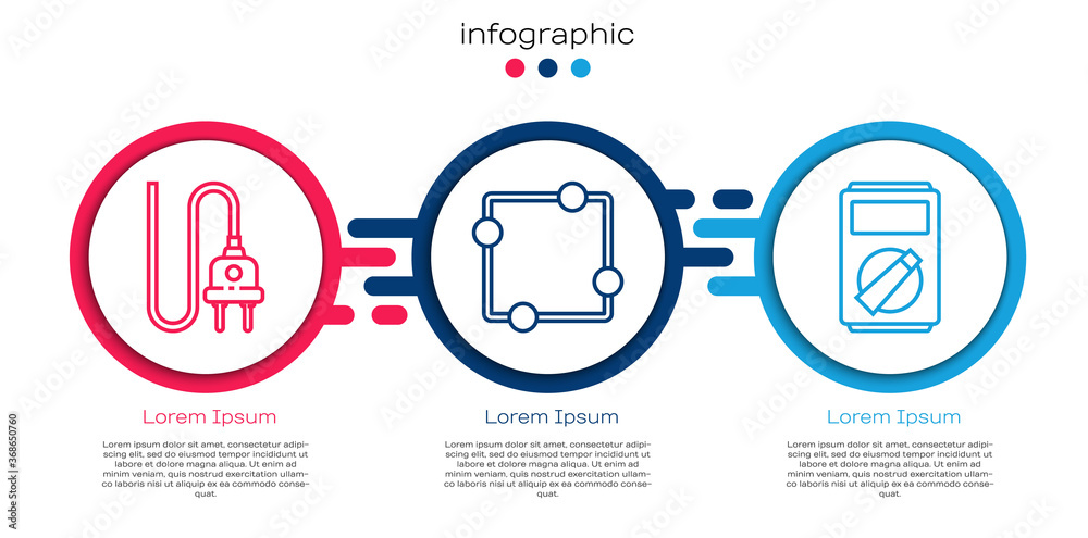 设置线路电气插头、电路方案和万用表。商业信息图模板。Vecto