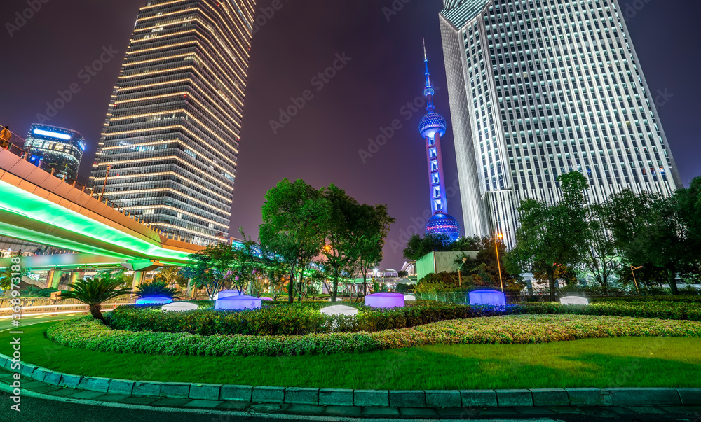 Shanghai Lujiazui Financial District street night..