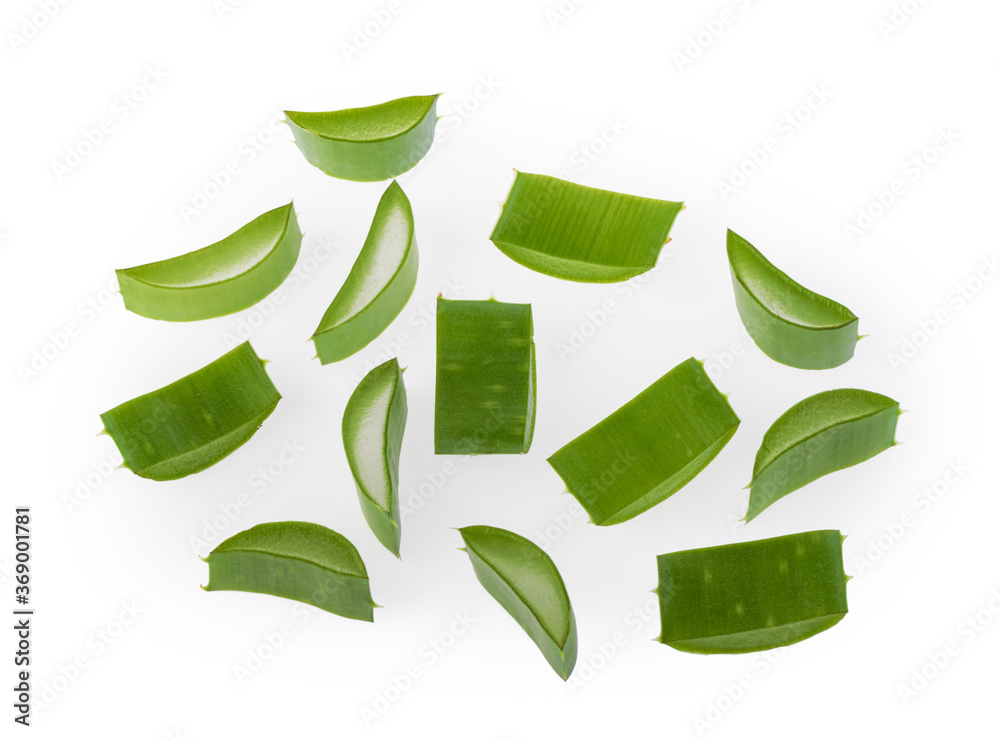 Aloe vera sliced plant isolated white background