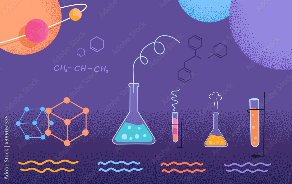 科学化学实验设备彩色矢量插图