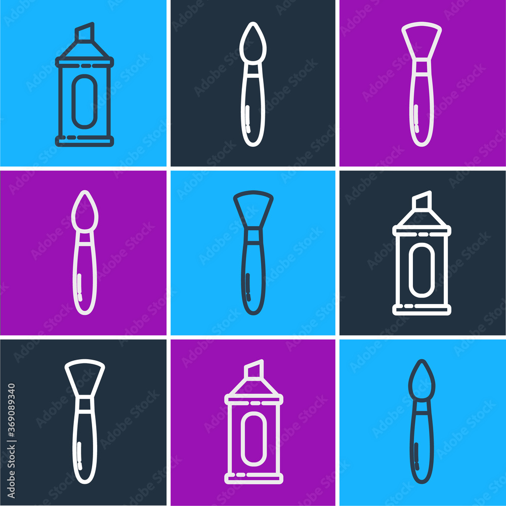 Set line Marker pen, Paint brush and Paint brush icon. Vector.