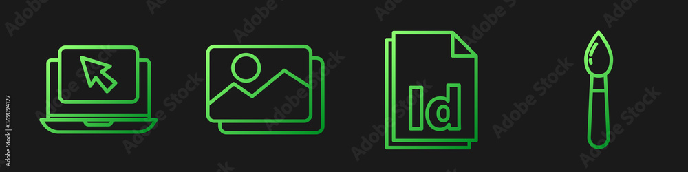 Set line ID File document, Laptop and cursor, Picture landscape and Paint brush. Gradient color icon