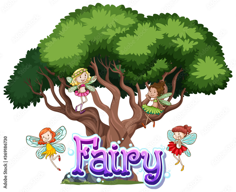 Fairy logo with little fairies on white background