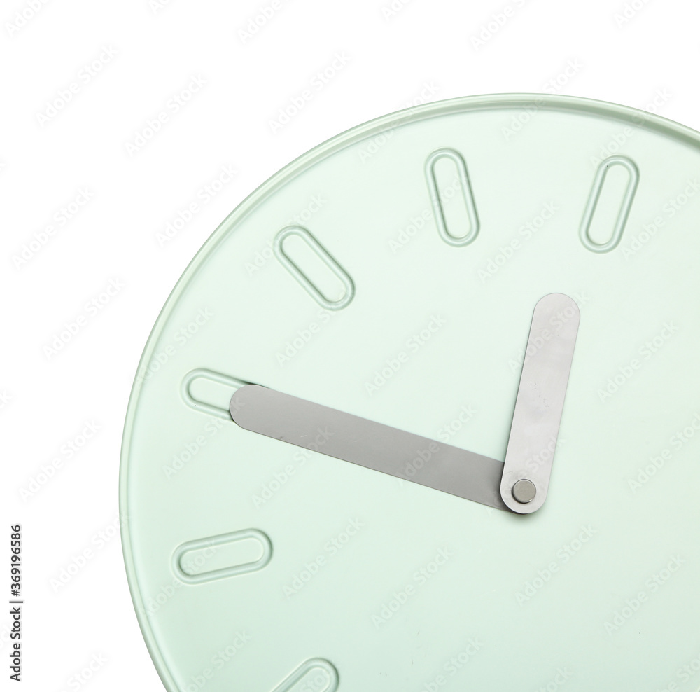 Simple clock on white background, closeup