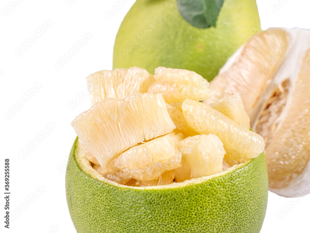 Fresh pomelo, pummelo, grapefruit, shaddock isolated on white background, close up, cut out, clippin