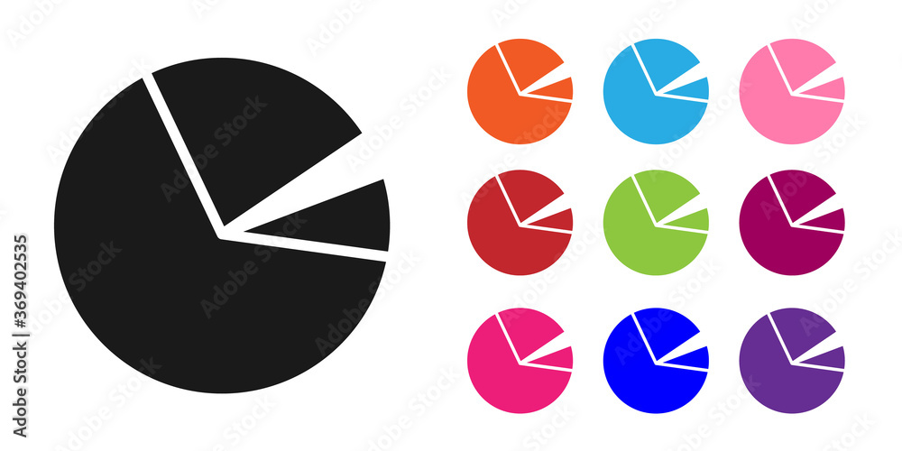 黑色饼图信息图图标隔离在白色背景上。图表符号。设置图标colorfu