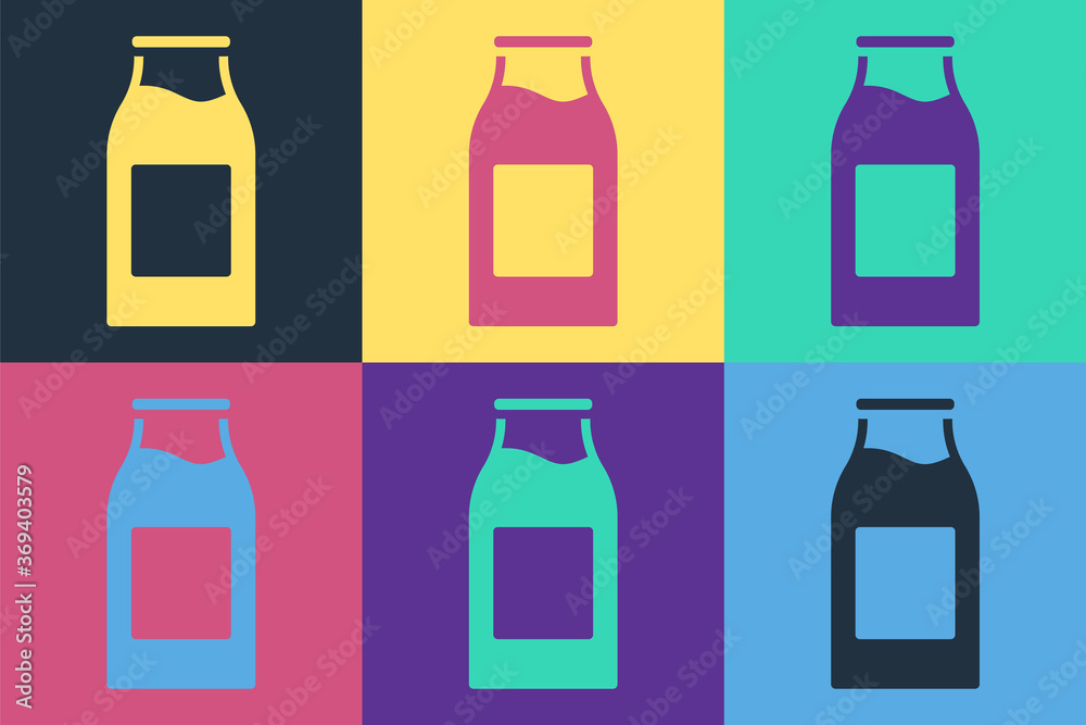 Pop art Closed glass bottle with milk icon isolated on color background. Vector Illustration.