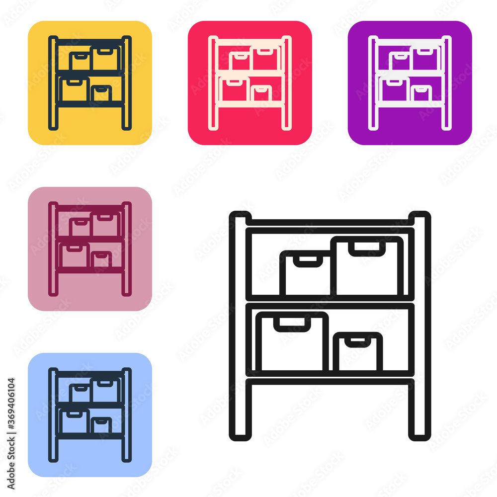 黑线仓库图标隔离在白色背景上。将图标设置为彩色方形按钮。矢量Il