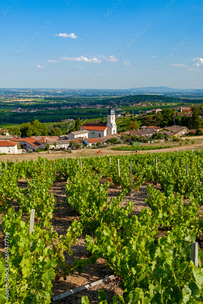 Le village de Chiroubles dans le vignoble du Beaujolais dans le département du Rhône en France