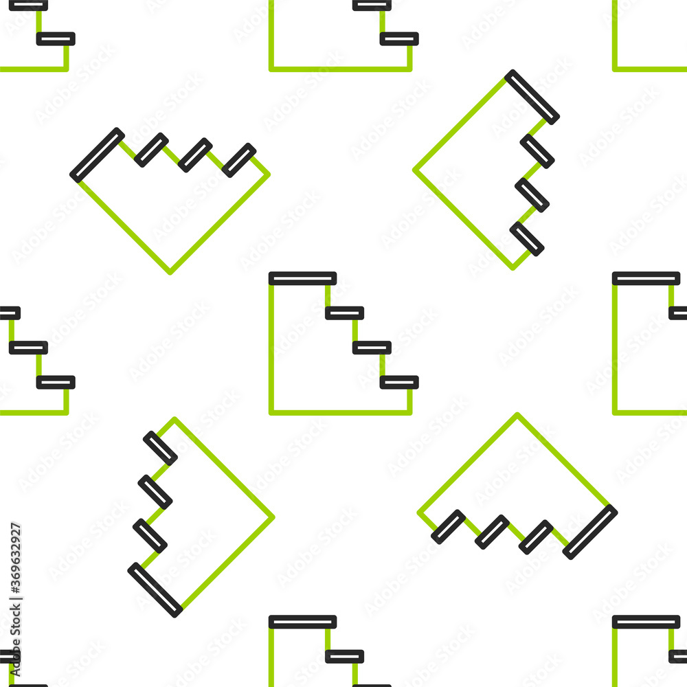 白色背景上的线条楼梯图标隔离无缝图案。矢量插图。