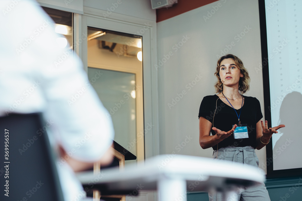 Businesswoman giving presentation in seminar