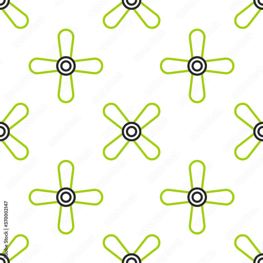 Line Plane propeller icon isolated seamless pattern on white background. Vintage aircraft propeller.