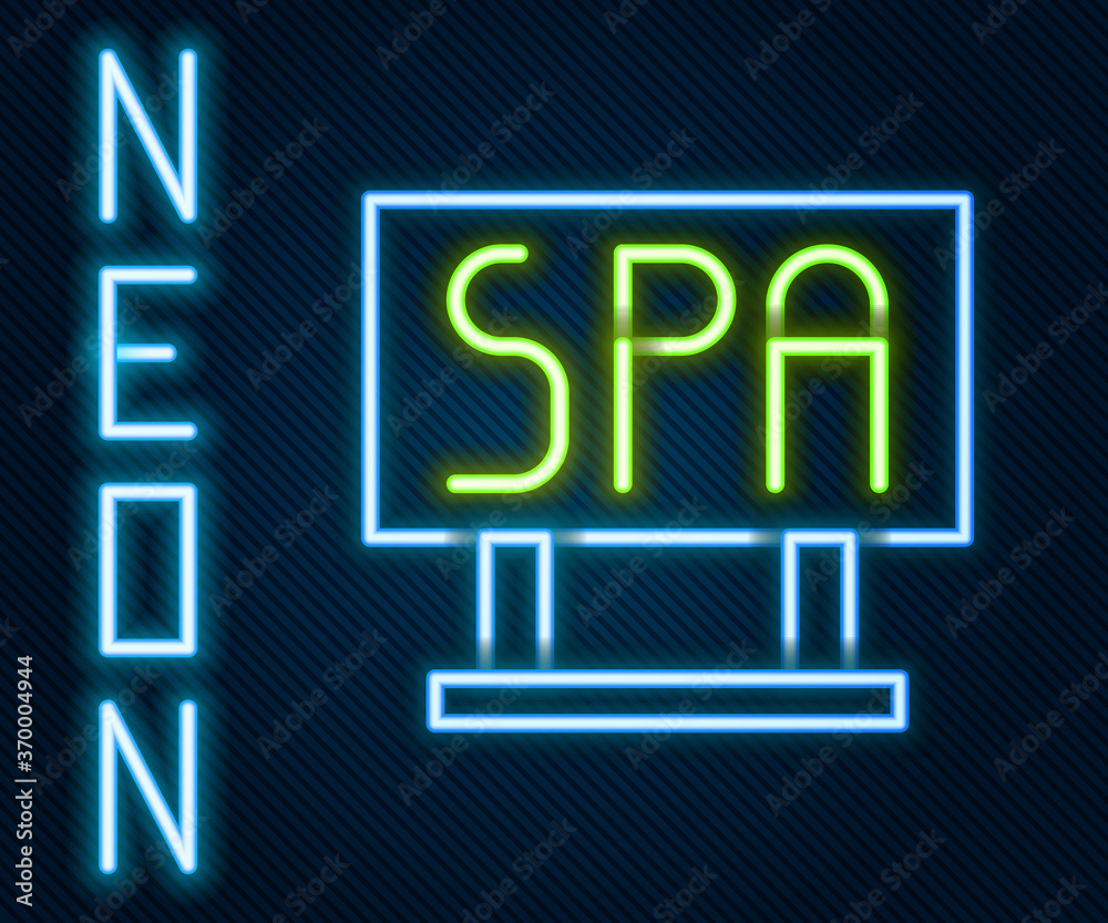 Glowing neon line Spa salon signboard icon isolated on black background. Colorful outline concept. V