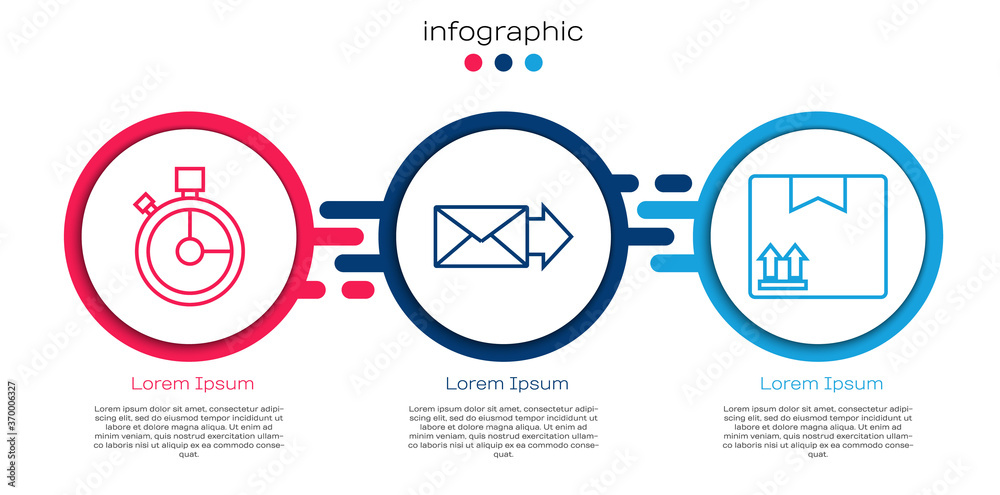 设置线路快速交付，带有交通标志的信封和纸板箱。商业信息图te