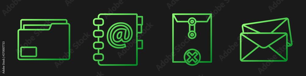 Set line Delete envelope, Document folder, Address book and Envelope. Gradient color icons. Vector.