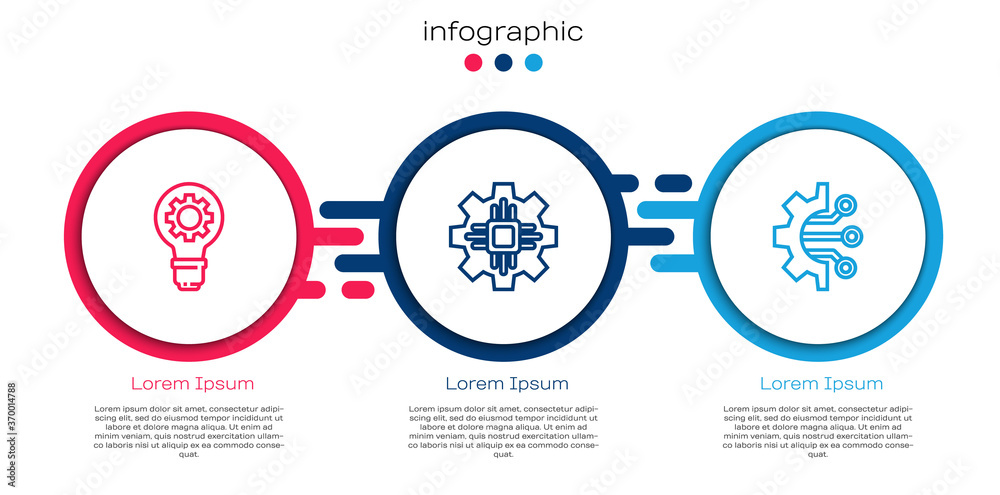设置线灯泡和齿轮，处理器和算法。商业信息图模板。矢量。