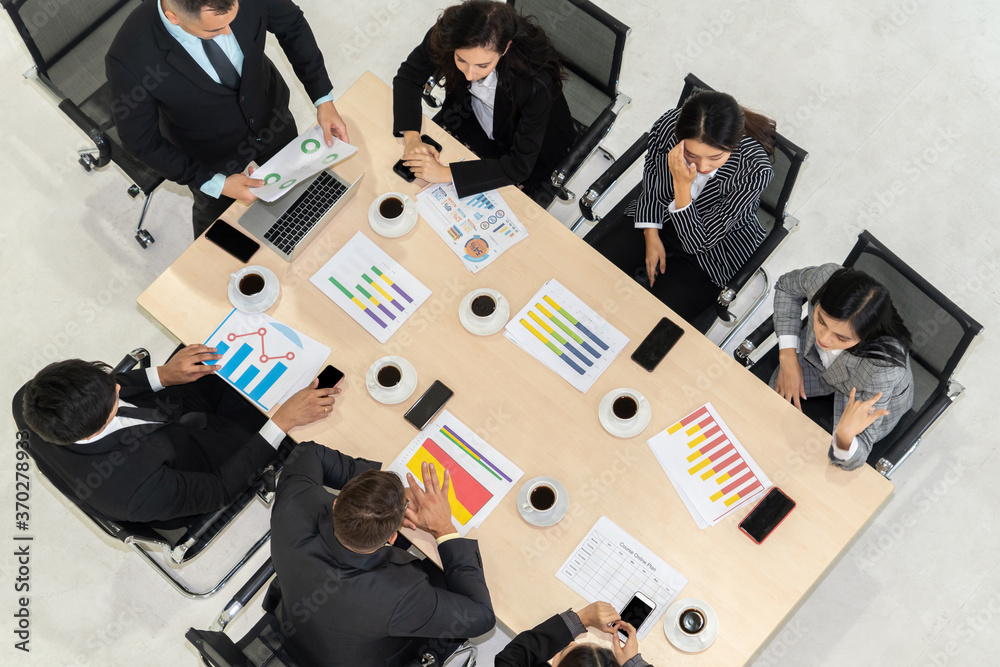 Business people group meeting shot from top view in office . Profession businesswomen, businessmen a