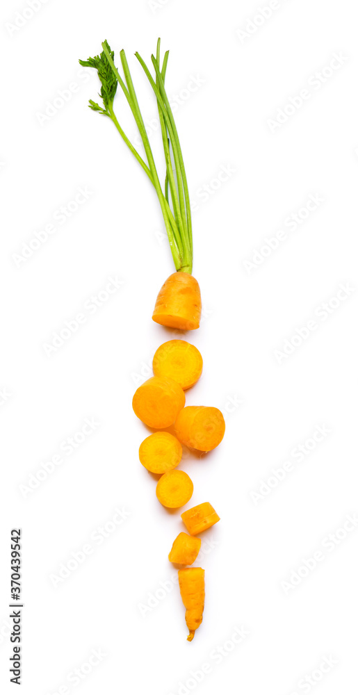 Cut fresh carrot on white background