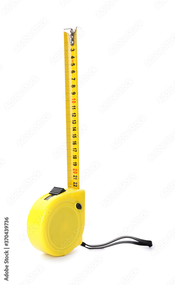 Measuring tape on white background