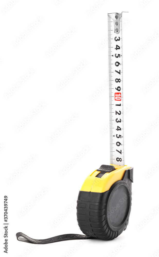 Measuring tape on white background