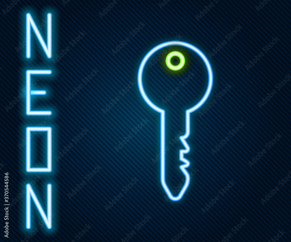 Glowing neon line Key icon isolated on black background. Colorful outline concept. Vector Illustrati