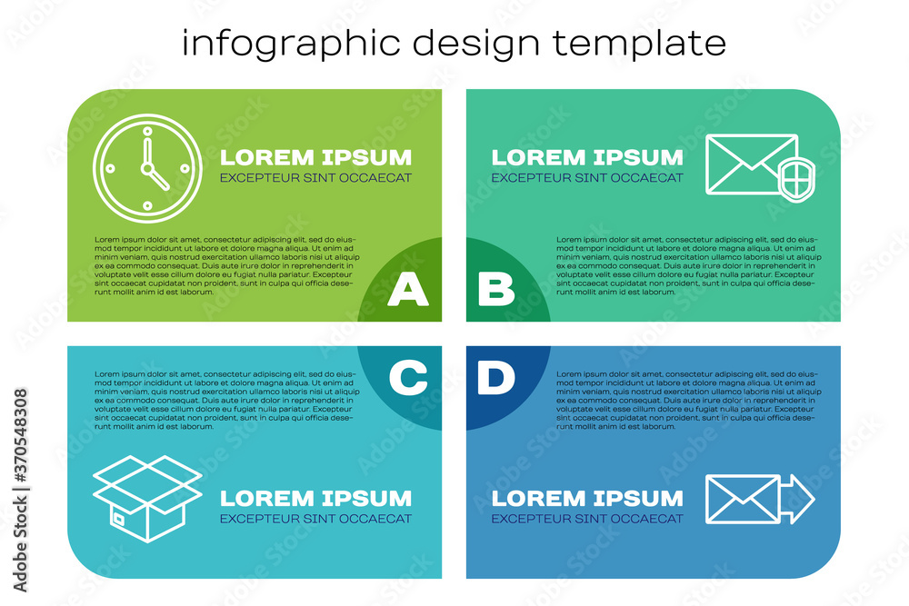 Set line Carton cardboard box, Fast time delivery, Envelope and Envelope with shield. Business infog