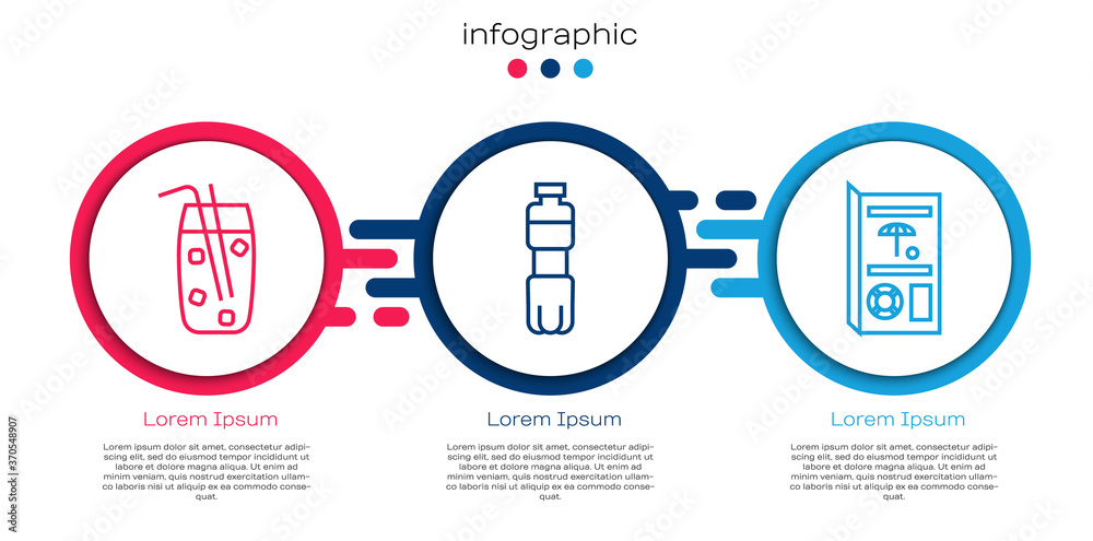 Set line Cocktail and alcohol drink, Bottle of water and Travel brochure. Business infographic templ