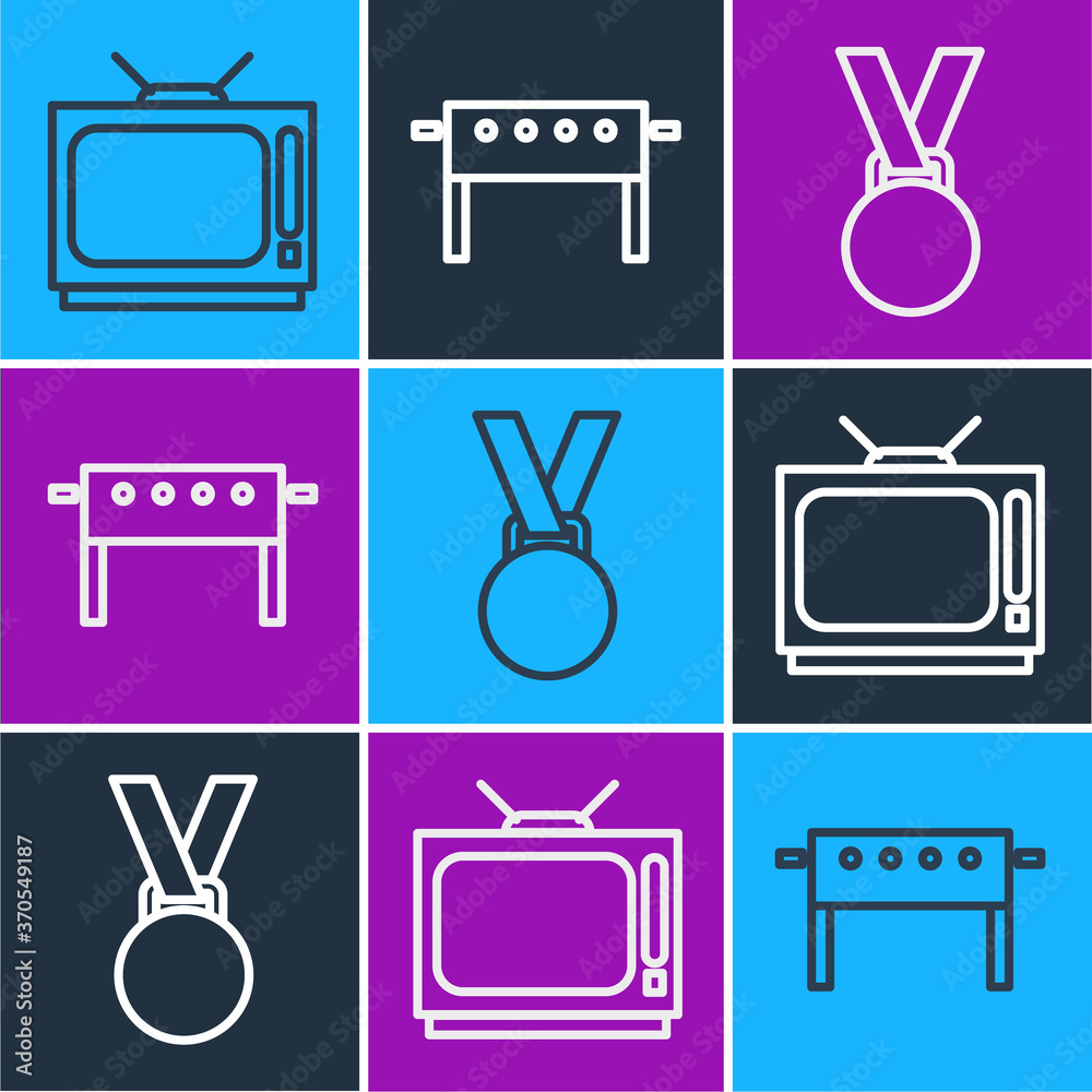 Set line Retro tv, Medal and Hockey table icon. Vector.