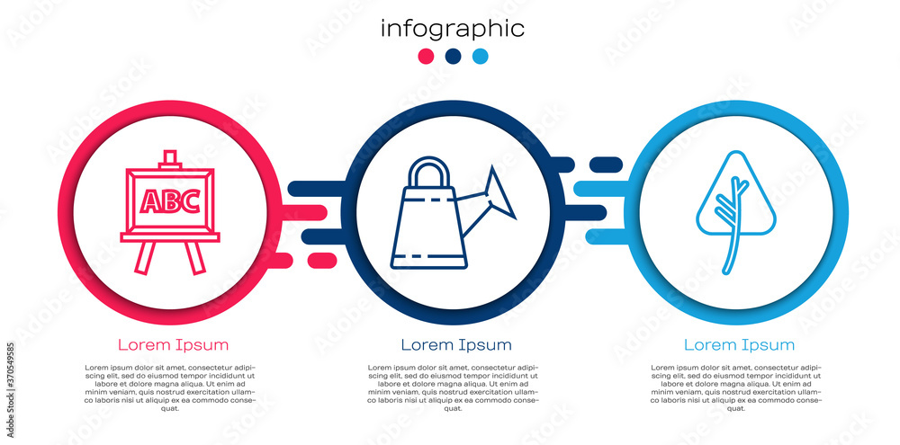 设置线条黑板、水罐和叶子。商业信息图模板。矢量。