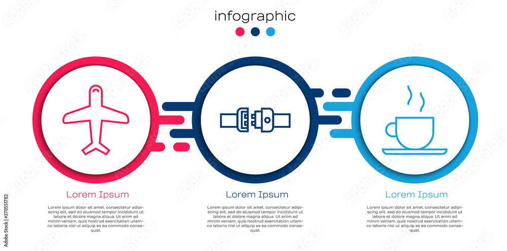 设置线路平面、安全带和咖啡杯。商业信息图模板。矢量。
