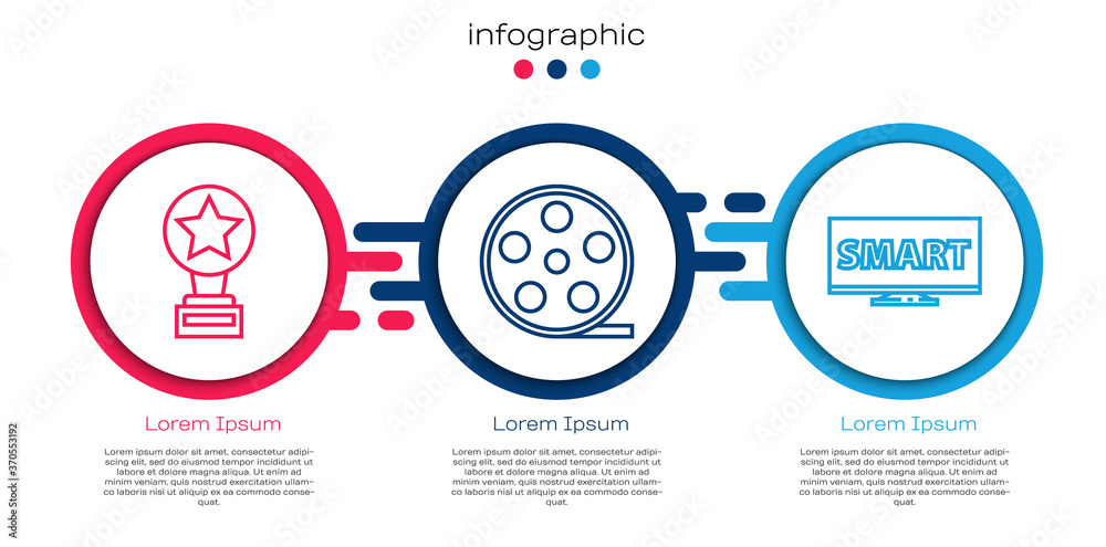 带智能视频的电影奖杯、电影卷轴和屏幕电视。商业信息图模板。Vect