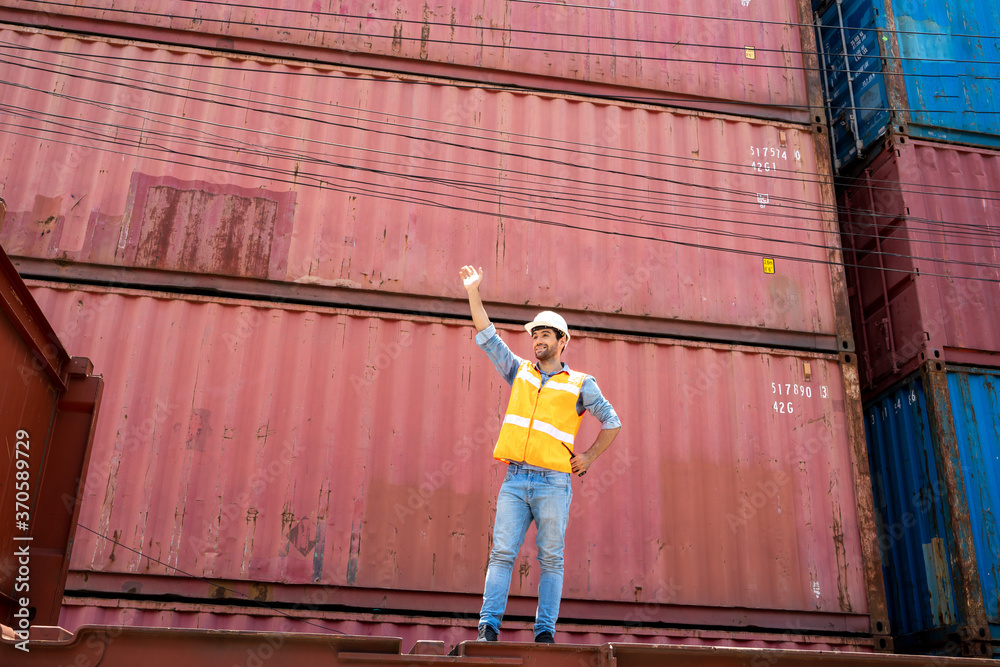 Foreman control loading containers box at container depot station for Logistic Import Export,Busines